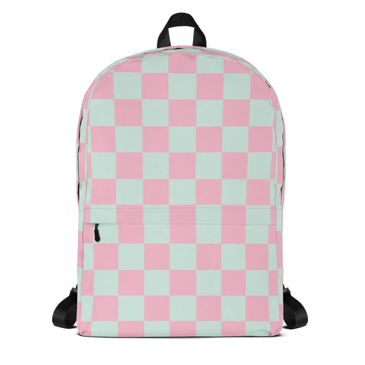 Pink and Green Checkerboard Backpack